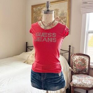 red bling guess top  Y2K guess jeans tee size medium